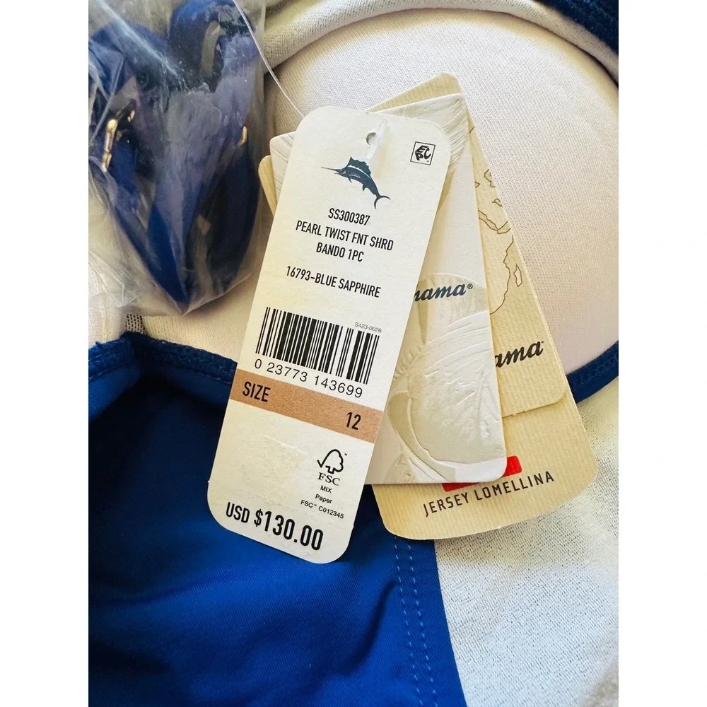 Tommy‎ Bahama Pearl Twist Front Shirred One Piece Swimsuit Blue Sapphire Size 12
